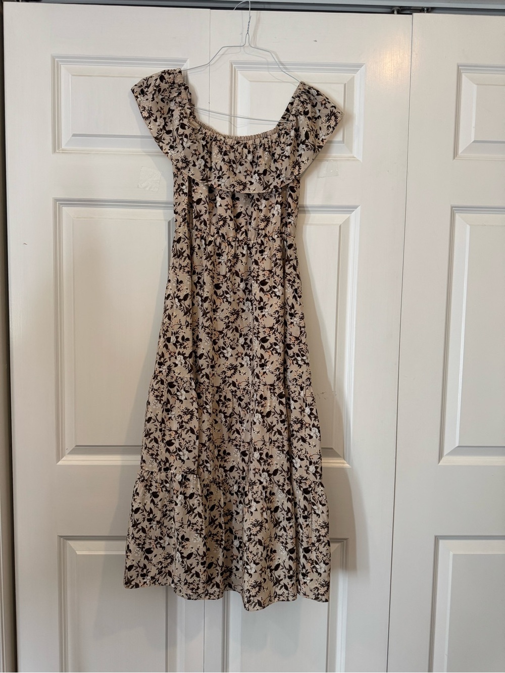 Club Monaco Silk Floral Off-Shoulder Ruffle Midi Dress Size 0 Boho Romantic - Picture 7 of 14